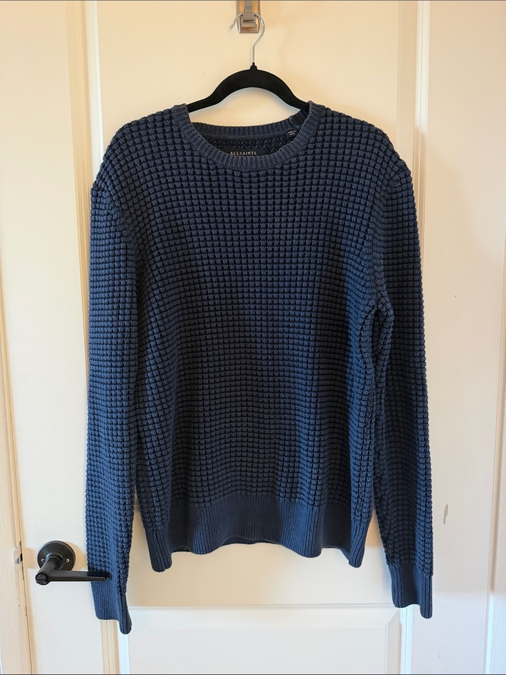 All Saints Men's Textured Navy Crewneck Sweater
